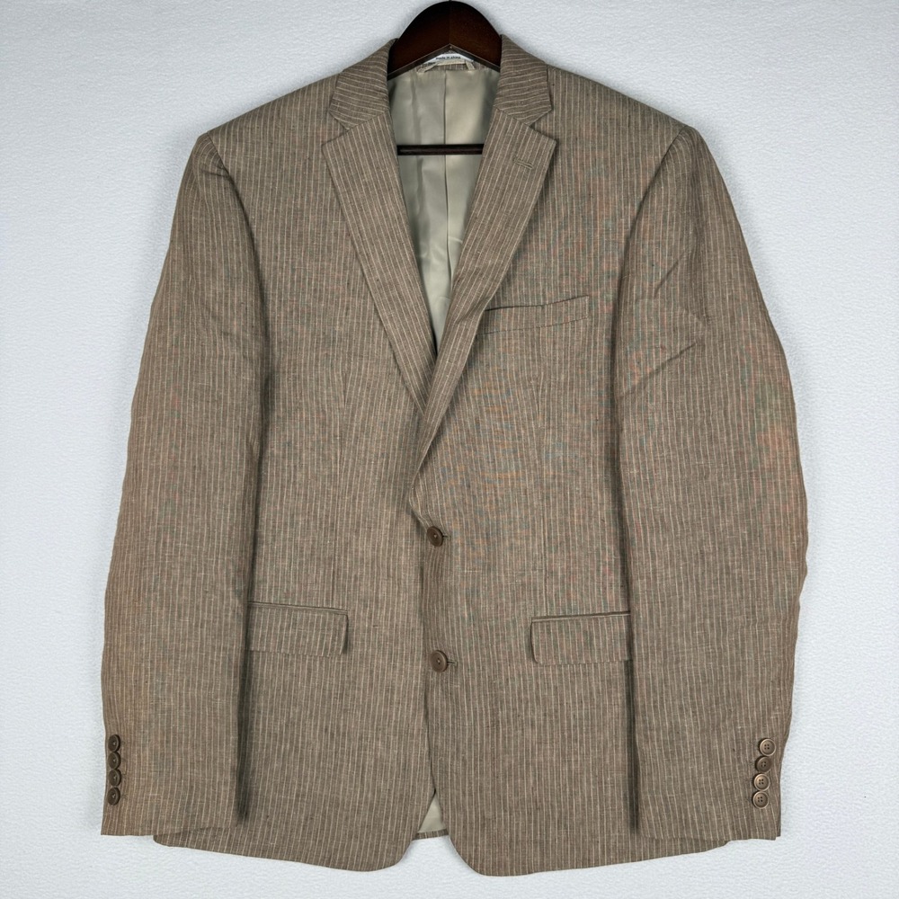 Bar III Blazer Men 40R Brown Pinstripe Slim Fit 100% Linen Two Button Sport Coat
